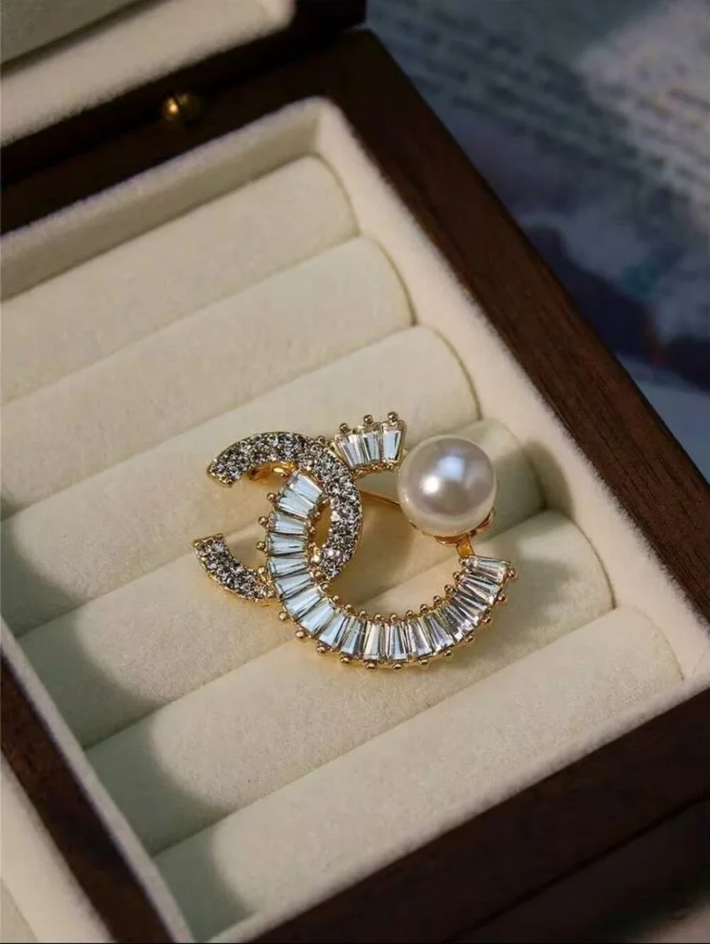 Gold-Tone Pearl & Crystal Interlock Brooch - Women’s Jewelry